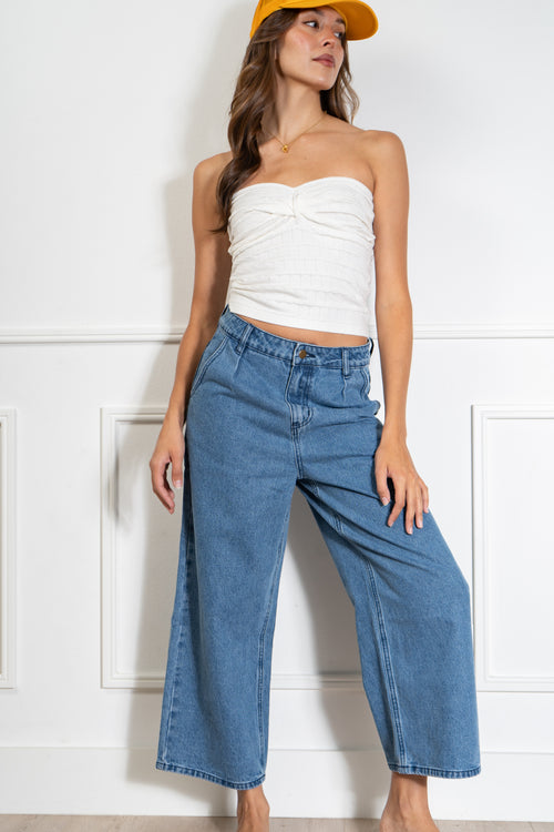 Mini Pleat Relaxed Denim Pants