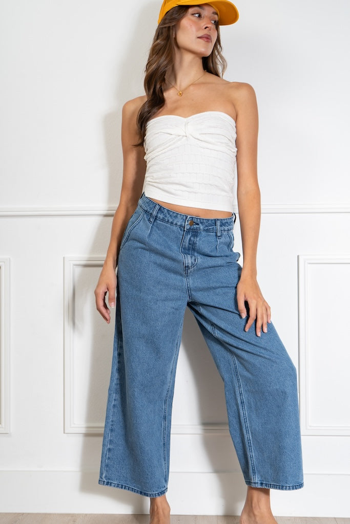 Mini Pleat Relaxed Denim Pants