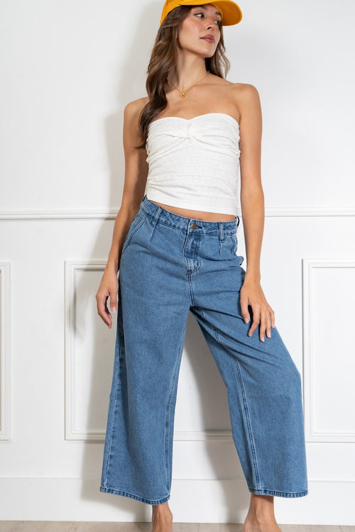 Mini Pleat Relaxed Denim Pants