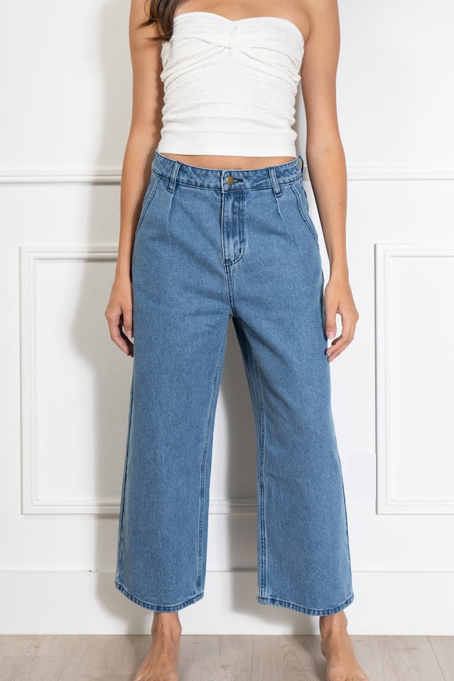 Mini Pleat Relaxed Denim Pants
