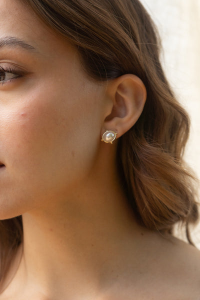 Oval Pearl Stud Earrings