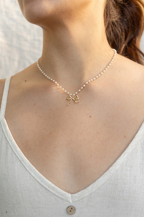 Pearl Chain Ribbon Necklace
