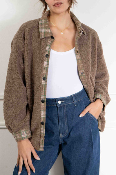 Plaid Contrast Sherpa Jacket