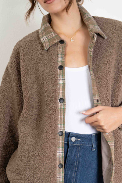 Plaid Contrast Sherpa Jacket