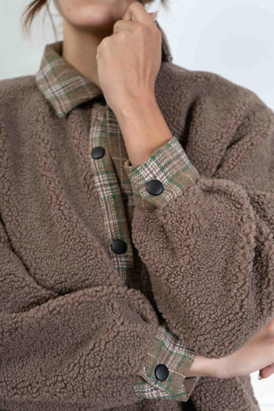 Plaid Contrast Sherpa Jacket