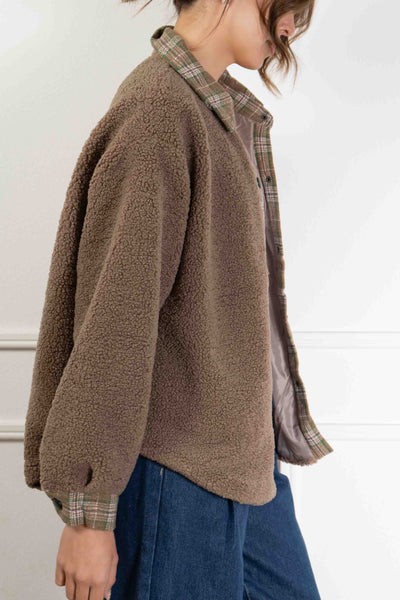 Plaid Contrast Sherpa Jacket