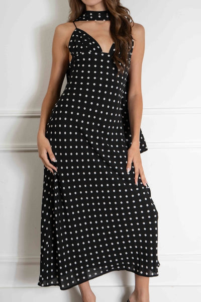 Polka Dot Scarf Maxi Dress