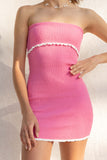 This versatile dress features a strapless design, ribbed details and delicate lace trimmings. With a fitted yet stretchy silhouette. pink color.
