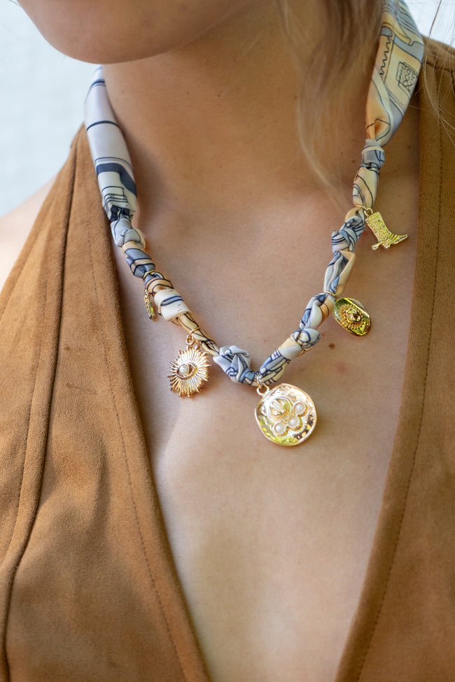 Silk Wrapped Charm Necklace