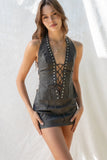 Sofia Leather Studded Halter Top