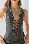 Sofia Leather Studded Halter Top