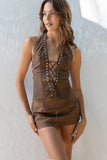 Sofia Leather Studded Halter Top