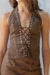 Sofia Leather Studded Halter Top