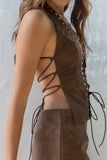 Sofia Leather Studded Halter Top