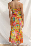 Featuring a tropical print, a V neckline, a relaxed fit and a midi length.