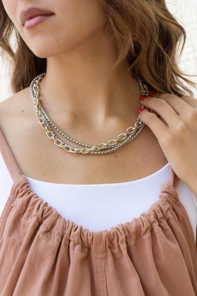 Two Tone Layered Chain Necklace