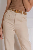 Made with a linen fabric, these cropped bottoms feature a fitted waistband and relaxed fit for all-day comfort. The included braided belt adds a touch of elegance to these versatile pants. natural color.