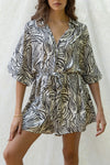 Zebra Print Belted Romper