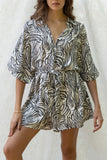Zebra Print Belted Romper