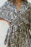 Zebra Print Belted Romper